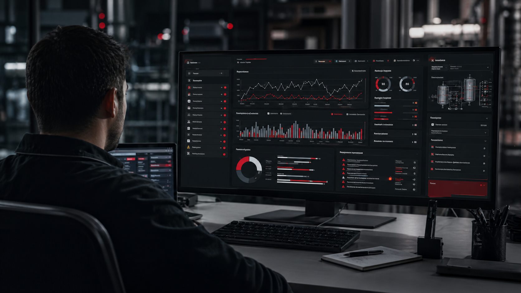 Dashboard operacional industrial com indicadores de desempenho